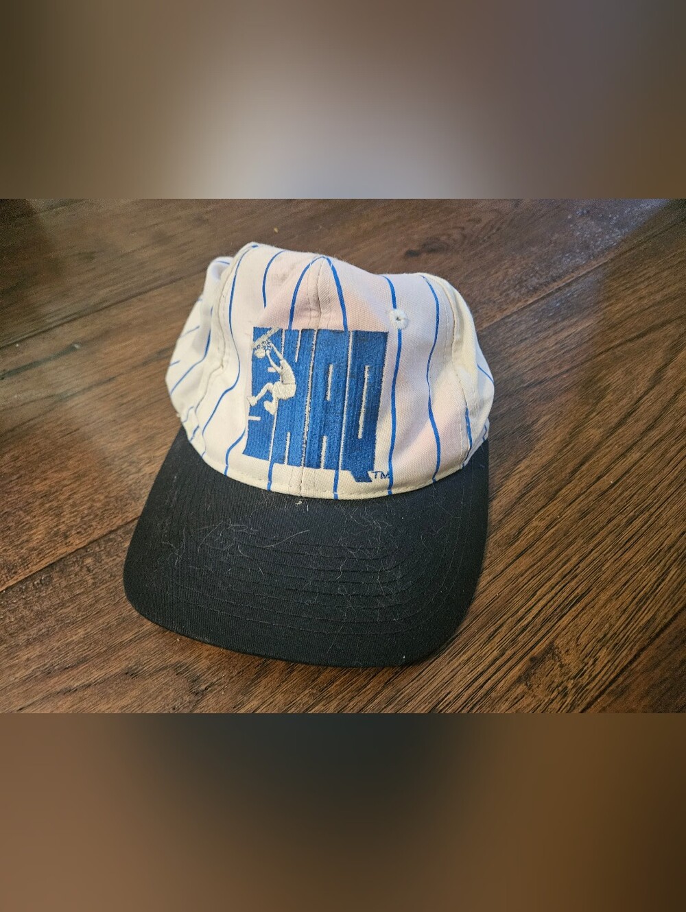 Vintage SHAQ 32 Reebok Snapback Hat Pinstripe Basketball 90s Cap With Stains . 